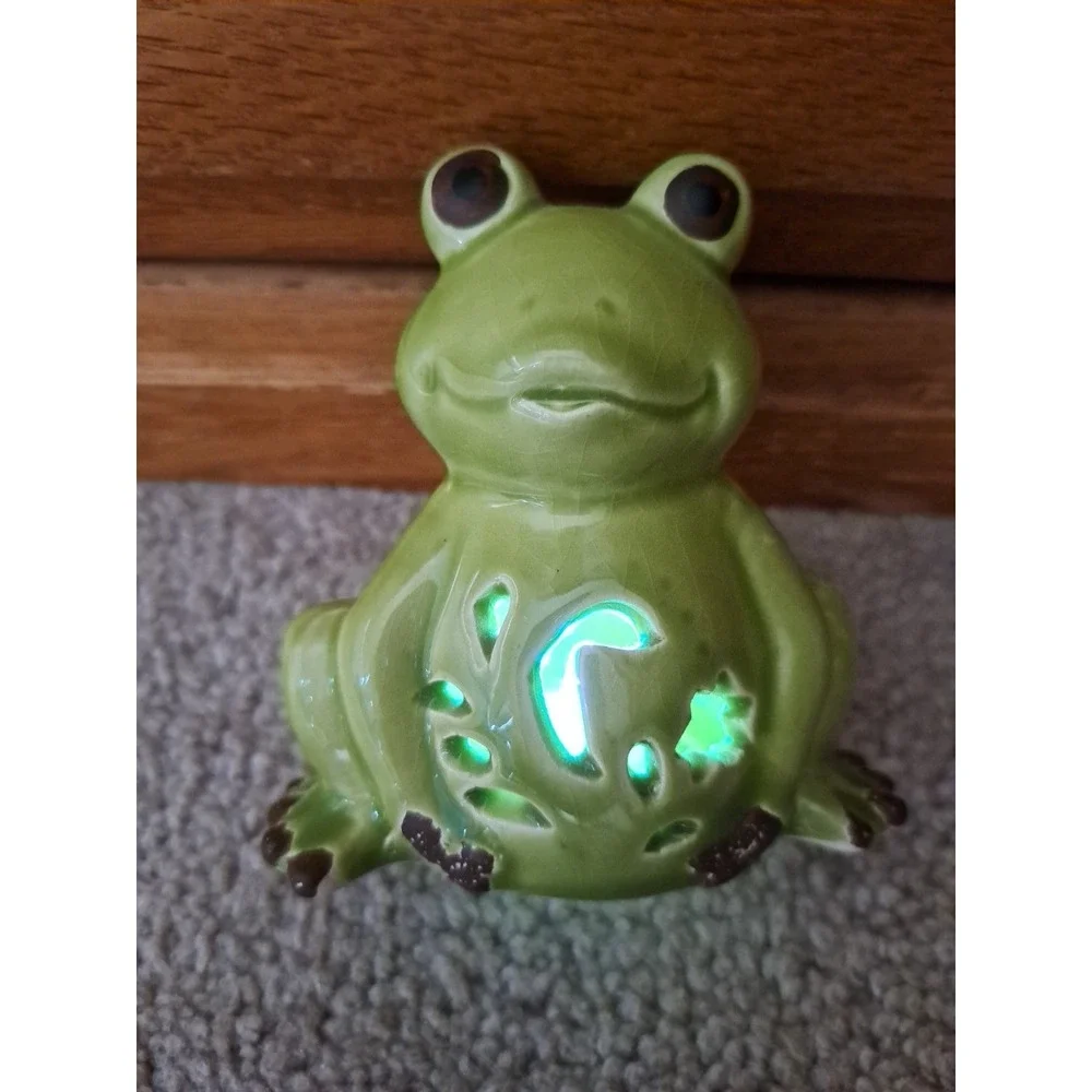 Decorative Ceramic Luminary Lights Up Frog 3.5 X 3.5 X 2.25 Inches Figurine